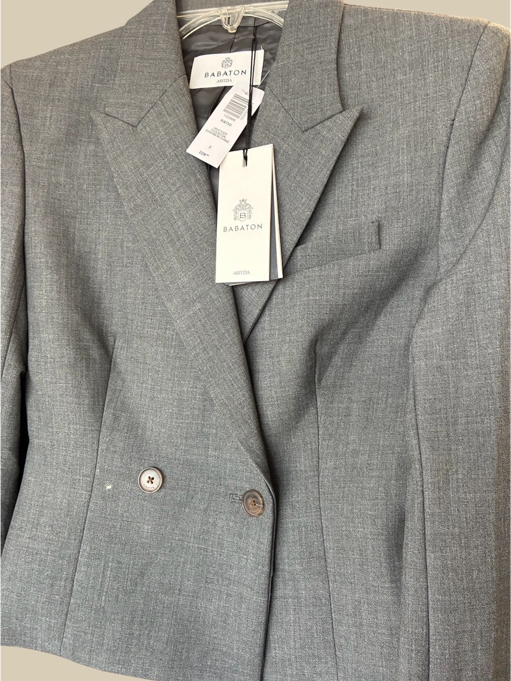 Babaton Light Gray Double-Breasted Blazer